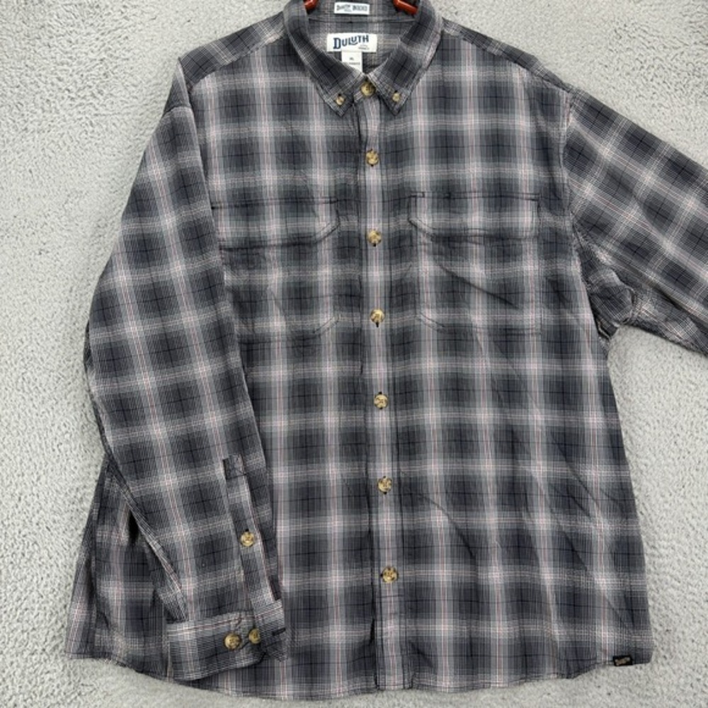 Duluth Trading Co. Shirt Mens XL Untucked Convertible Blue Plaid EUC